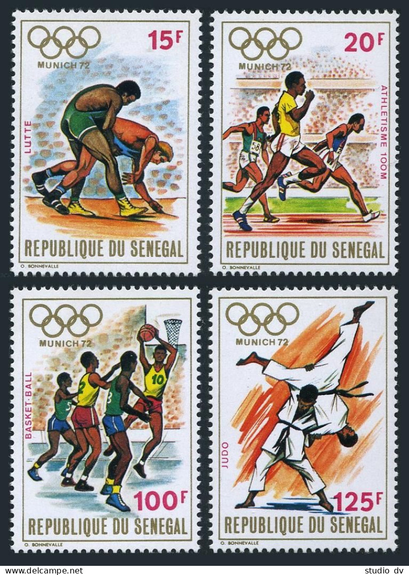 Senegal 365-368,MNH.hinged.Mi 494-497. Olympics Munich-1972.Wrestling,Basketball - Sénégal (1960-...)