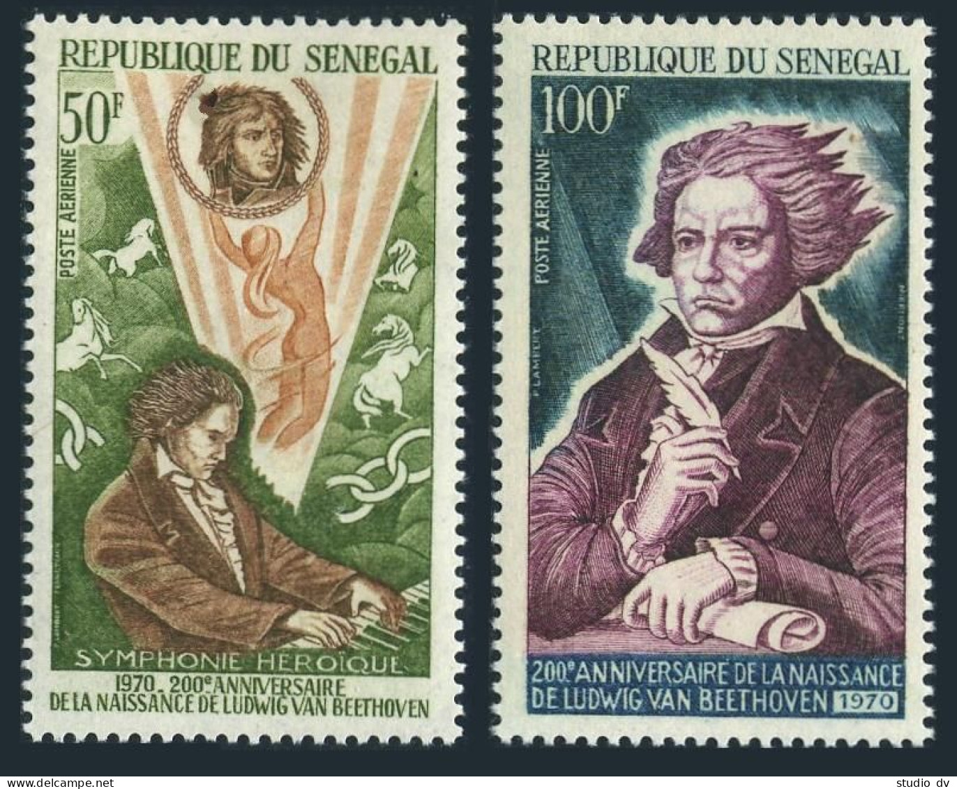 Senegal C89-C90, MNH. Mi 434-435. Ludwig Van Beethoven, Napoleon, Horses. 1970. - Sénégal (1960-...)