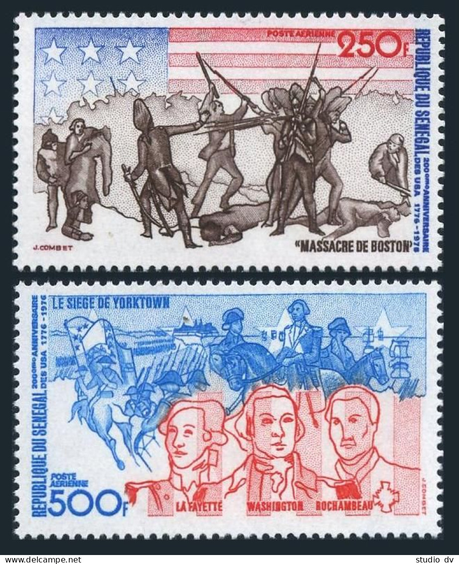 Senegal C141-C142, MNH. Mi 577-578. American Bicentennial, 1976. Flag, Battle. - Sénégal (1960-...)