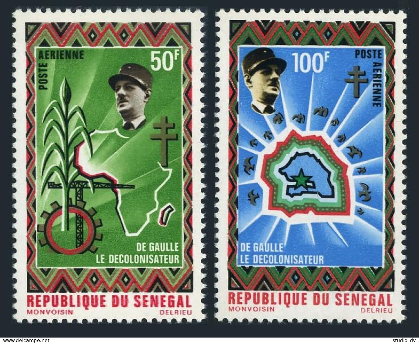 Senegal C92-C93,MNH.Michel 444-445. Charles De Gaulle,1970.Map. - Sénégal (1960-...)