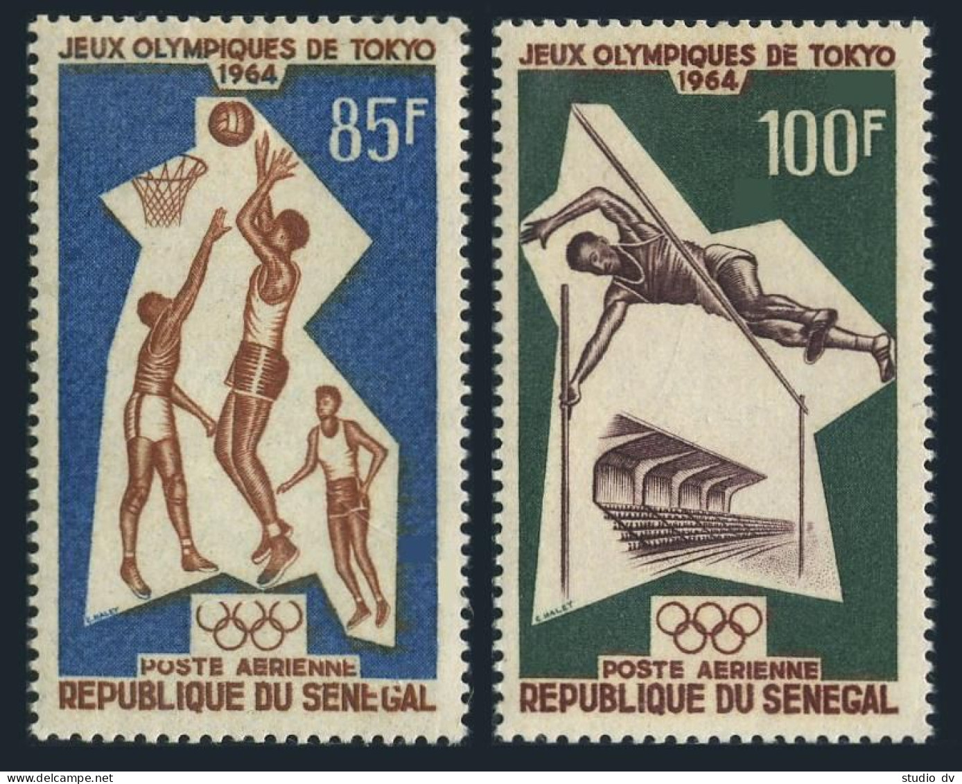 Senegal C37-C38,MNH.Michel 288-289. Olympics Tokyo-1964.Basketball,Pole Vault. - Senegal (1960-...)