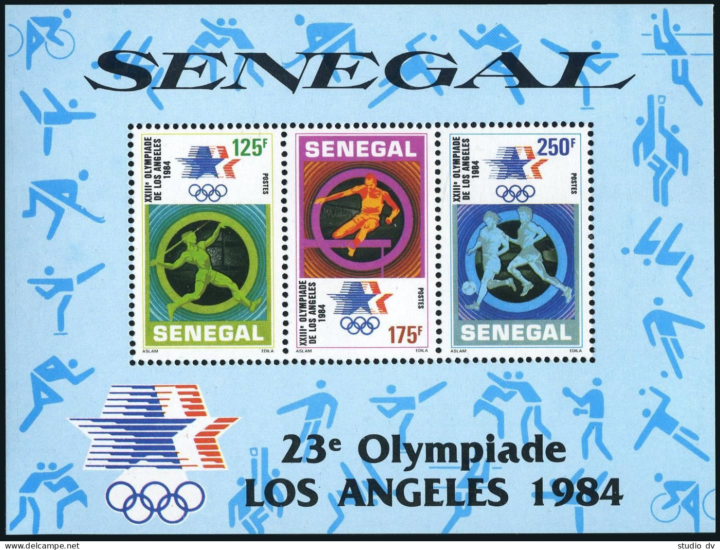Senegal 617-619,620 Sheet,MNH.Michel 817-819,Bl.46. Olympics Los Angeles-1984. - Sénégal (1960-...)