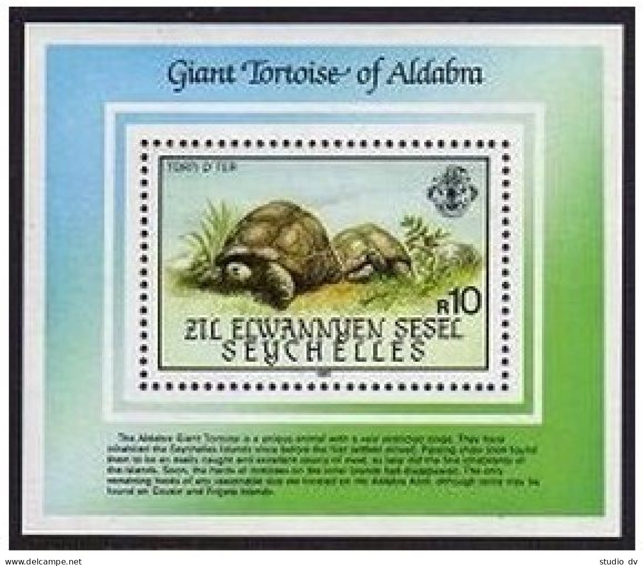 Zil Elwannyen Sesel 110, MNH. Michel 1008 ,Bl.4. WWF-1985. Giant Tortoise. - Seychelles (1976-...)