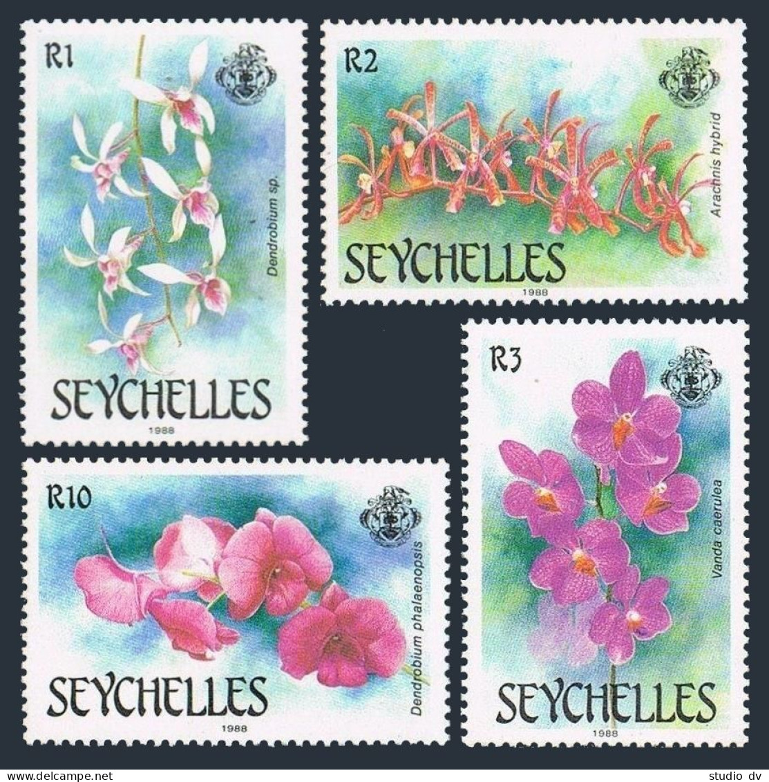 Seychelles 661-664,MNH.Michel 684-687. Orchids 1988.Dendrobium,Arachnis,Vanda, - Seychelles (1976-...)