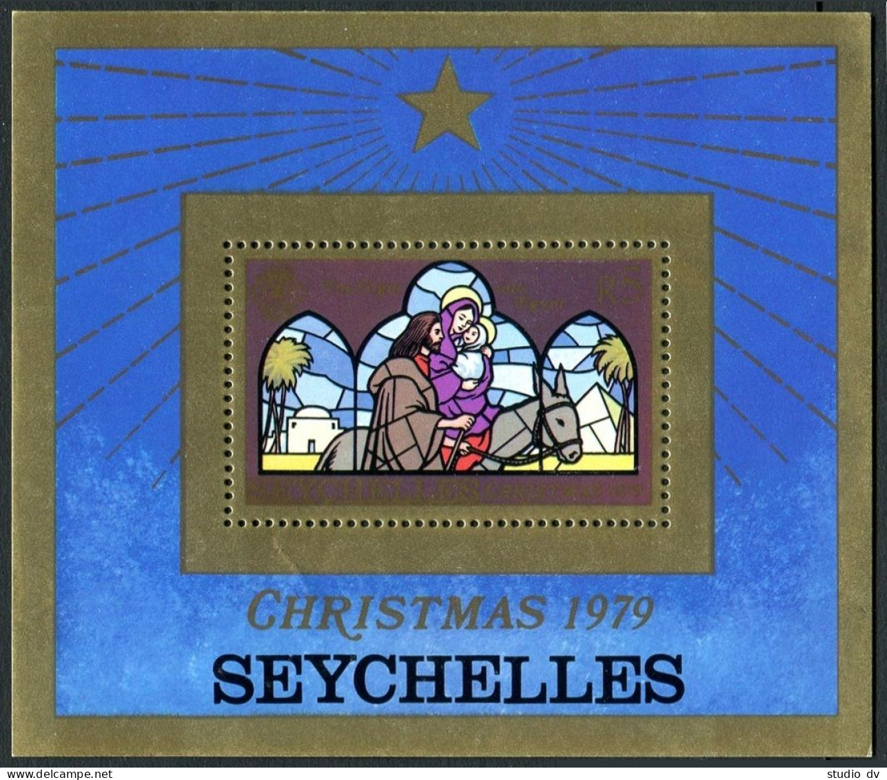 Seychelles 442-444 Gutter, 445, MNH. Christmas 1979. Stained Glass Windows. - Seychellen (1976-...)