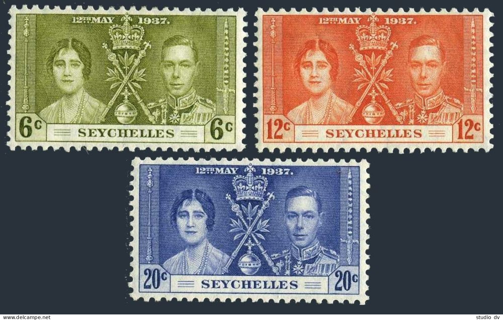 Seychelles 122-124, MNH. Mi 118-120. Coronation 1937. King George VI, Elizabeth. - Seychellen (1976-...)