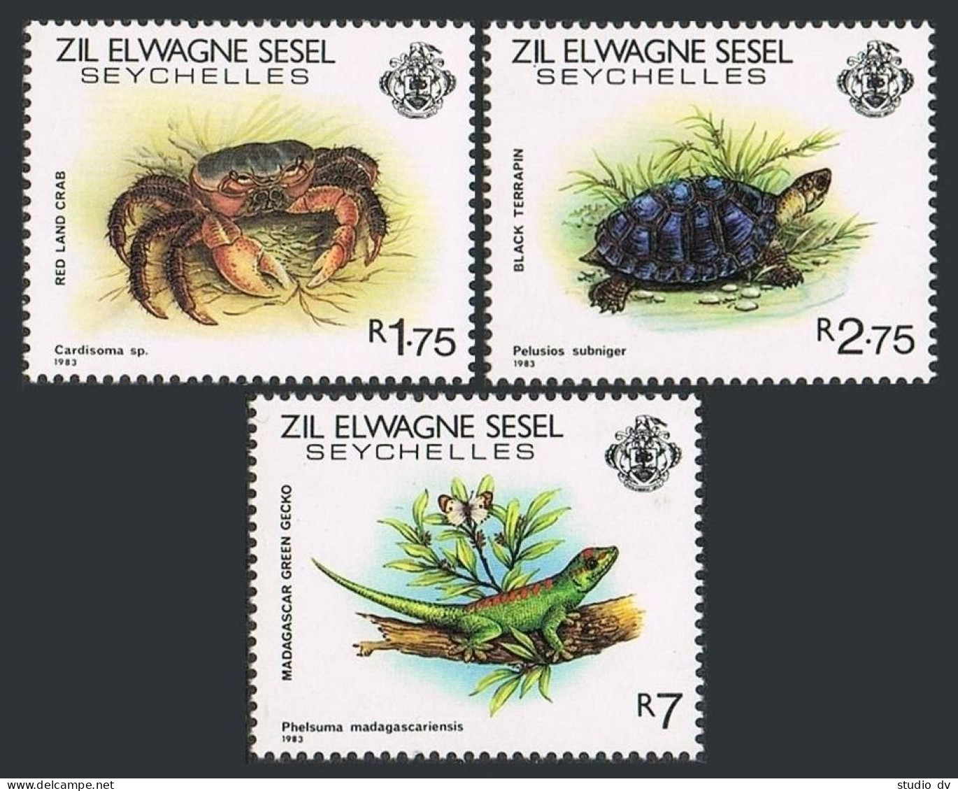 Seychelles Zil Sesel 43-45, MNH. Mi 43-45. Land Crab, Black Terrapin,Gecko,1983. - Seychellen (1976-...)