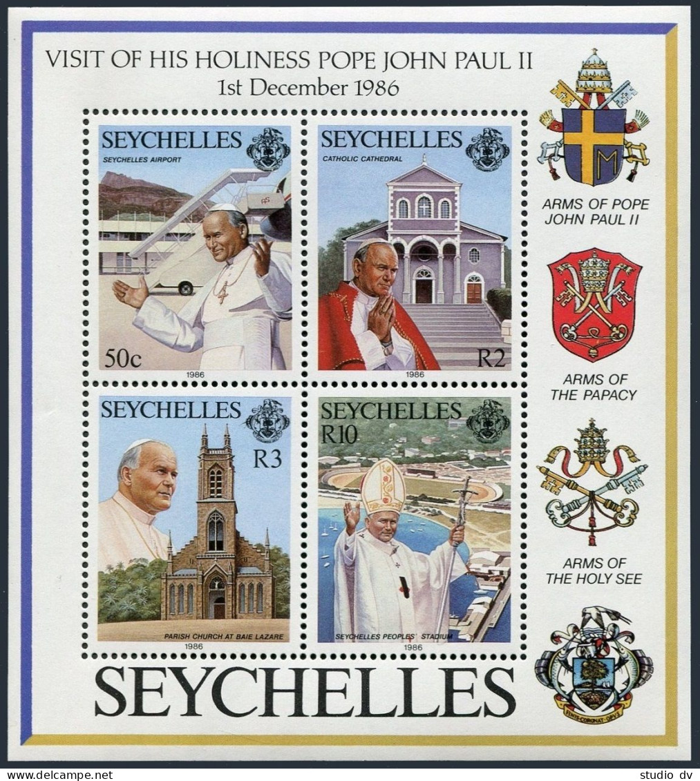 Seychelles 609a Sheet,MNH.Michel 625-628 Bl.30. Visit Of Pope John Paul II,1986. - Seychelles (1976-...)