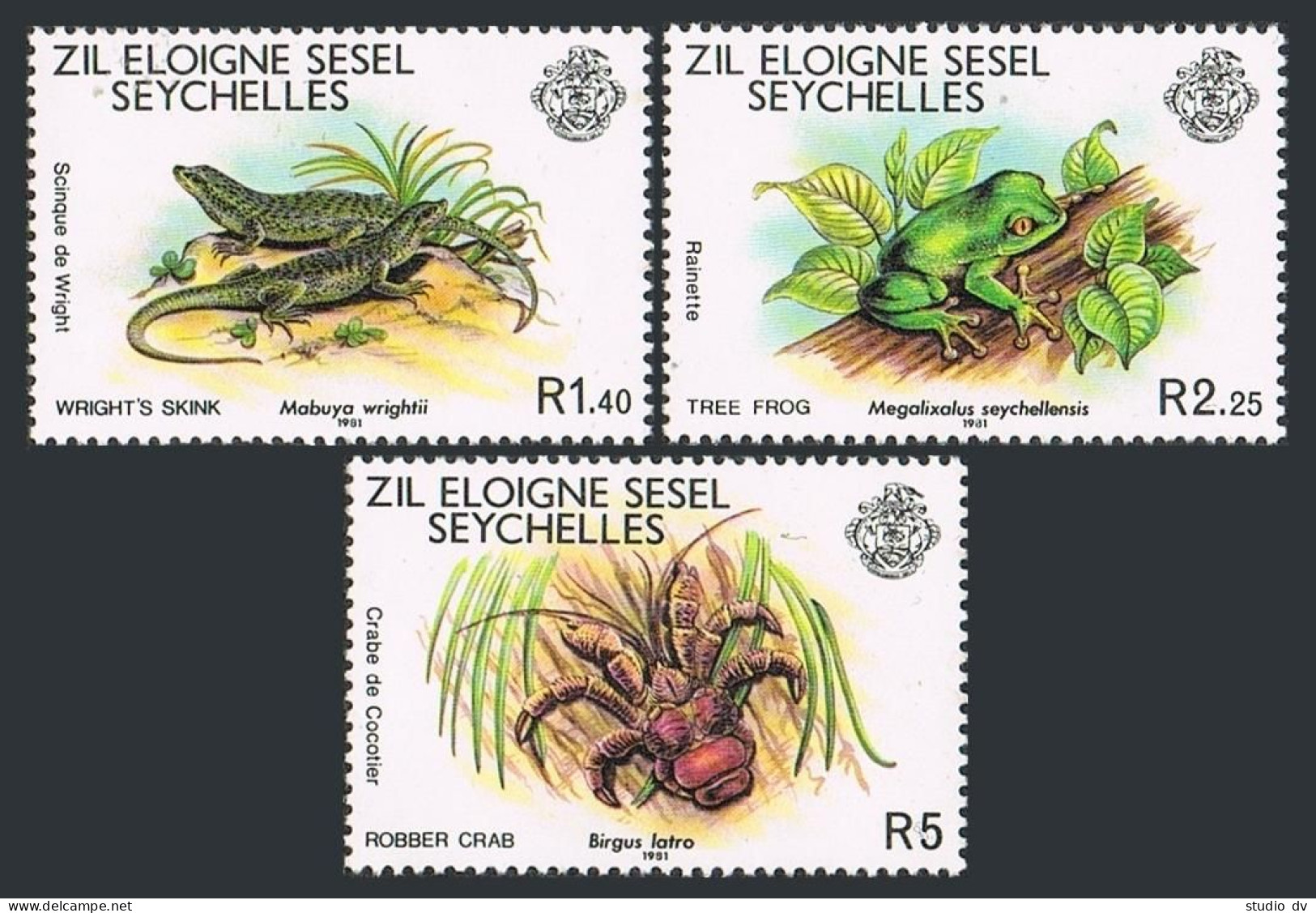 Seychelles Zil Elwannyen Sesel 30-32, MNH. Michel 30-32. 1981. Skink, Frog,Crab. - Seychelles (1976-...)