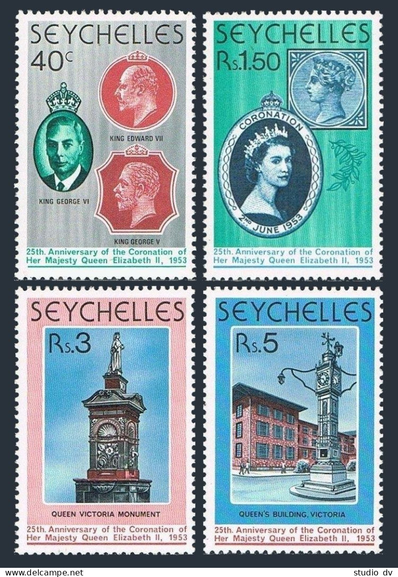 Seychelles 413-416,416a, MNH. Mi 418-421, Bl.10. QE II Coronation,25th Ann. 1978 - Seychellen (1976-...)