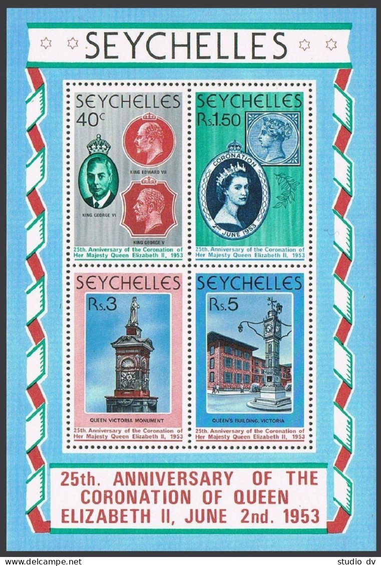 Seychelles 413-416,416a, MNH. Mi 418-421, Bl.10. QE II Coronation,25th Ann. 1978 - Seychelles (1976-...)