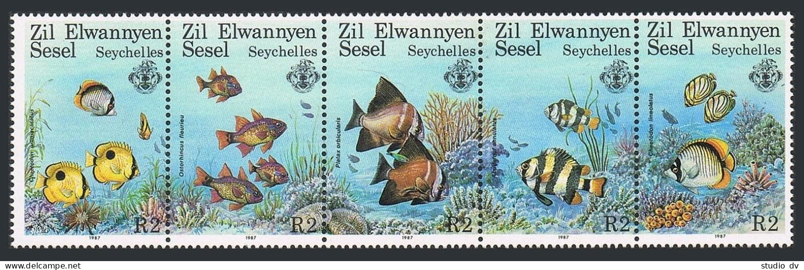 Seychelles Zil Elwannyen Sesel 126 Strip, MNH. Michel 128-132. Coral Fish, 1987. - Seychelles (1976-...)