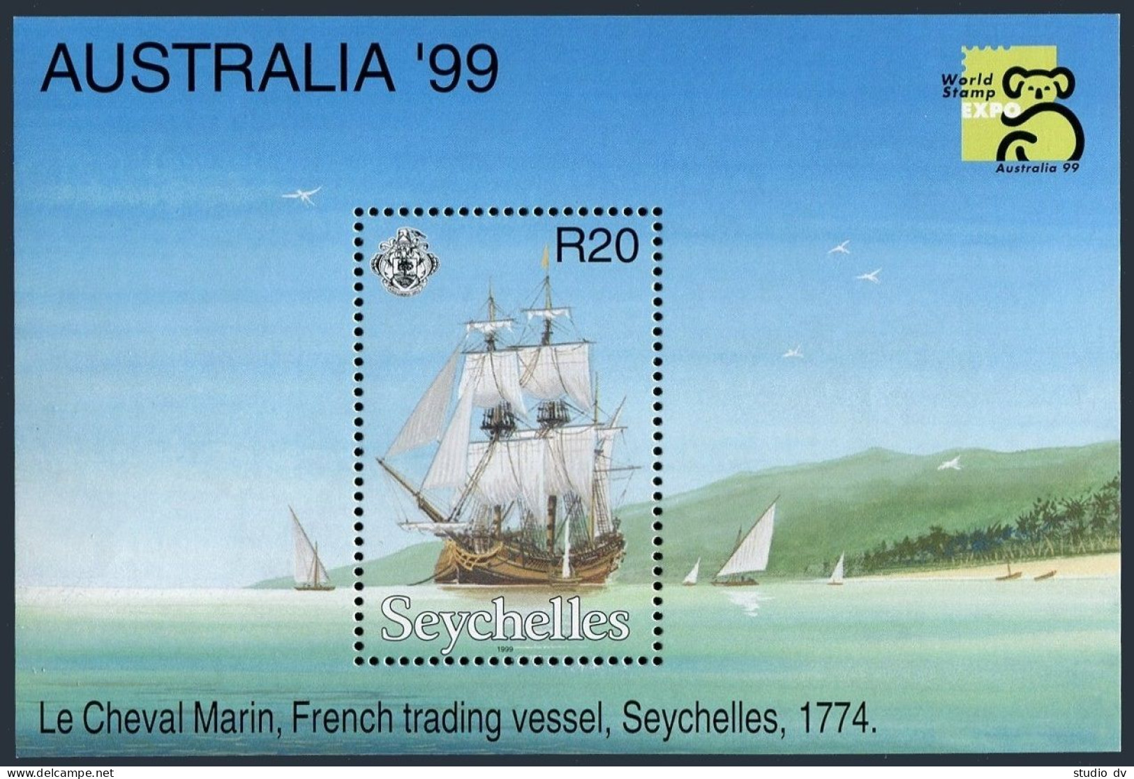 Seychelles 808,MNH. PHILEXPO-1999,Australia.Vessel The Cheval Marin,1774. - Seychelles (1976-...)