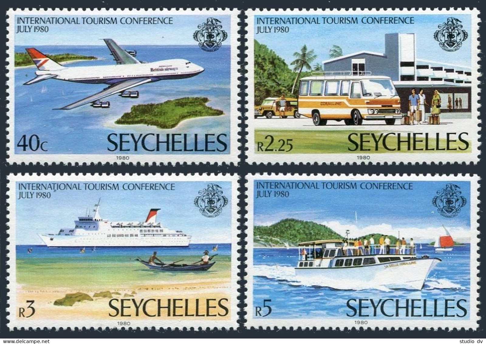 Seychelles 456-459,MNH.Michel 465-468. Tourism 1980.Plane,Bus,Ocean Liner,Boat, - Seychellen (1976-...)