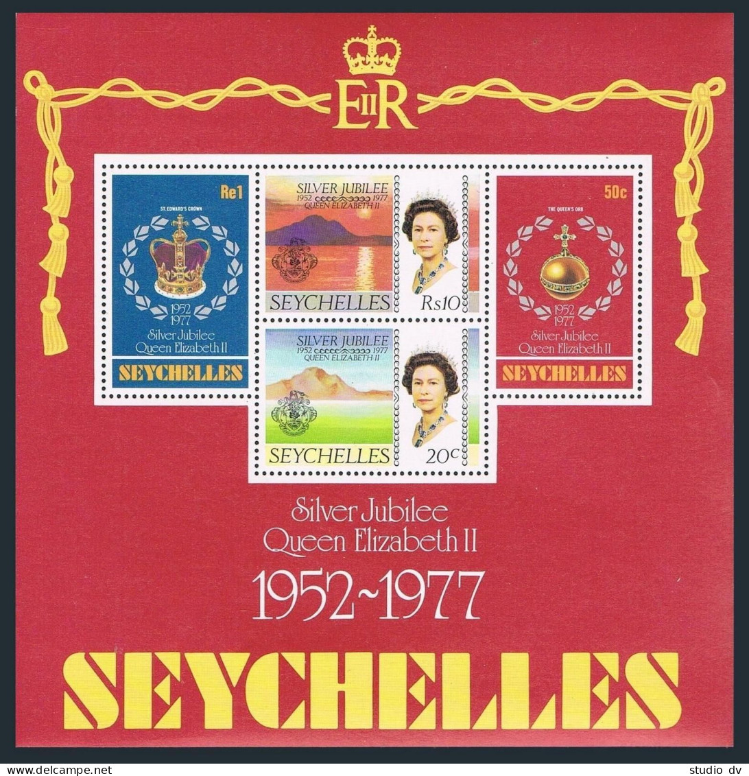 Seychelles 387a Sheet,MNH. Mi Bl.8. Reign Of QE II Silver Jubilee,1977.Arms,Orb. - Seychellen (1976-...)