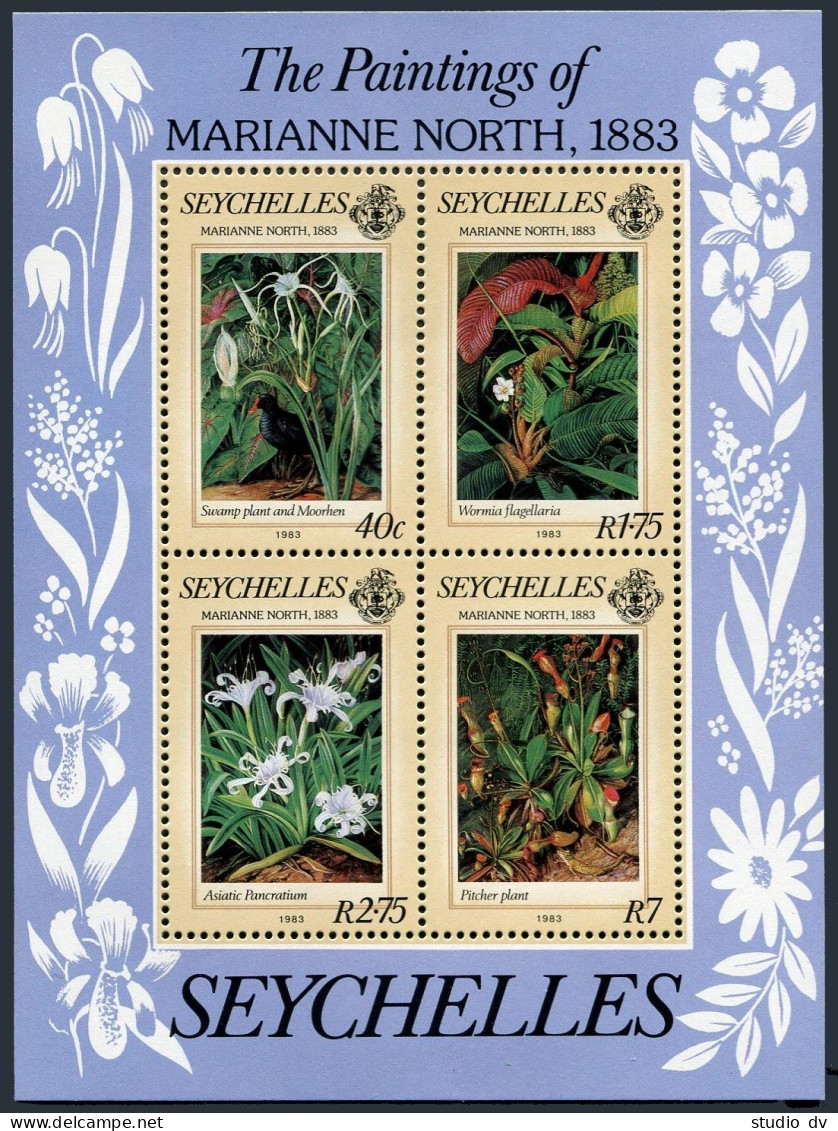 Seychelles 524-527,527a, MNH. Mi 540-543, Bl.22. Marianne North, 1983.F Lowers. - Seychelles (1976-...)