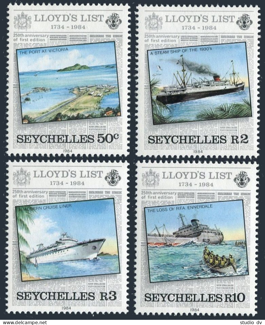 Seychelles 538-541, MNH. Michel 554-557. Lloyd's List 1984. Port Victoria,Ships. - Seychelles (1976-...)