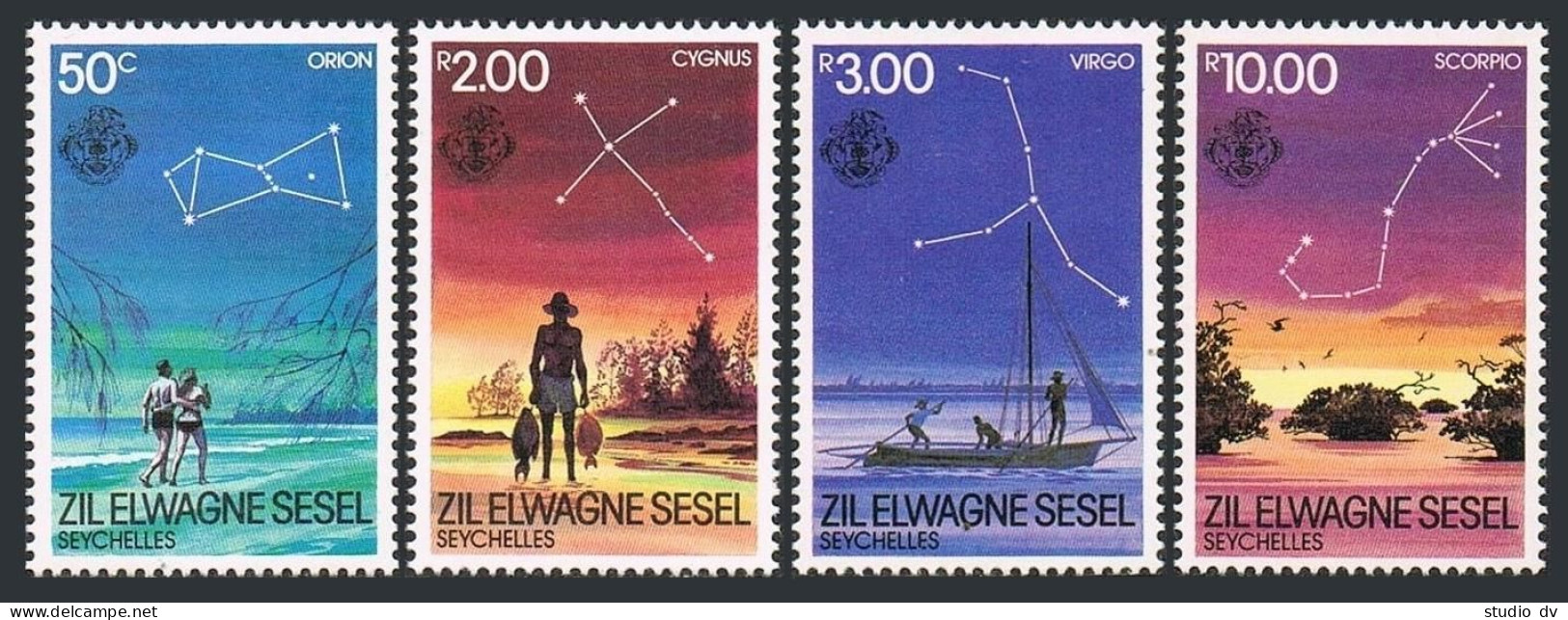 Zil Elwannyen Sesel 88-91,MNH. Constellation, 1984. Orion,Cygnus, Virgo,Scorpio. - Seychelles (1976-...)