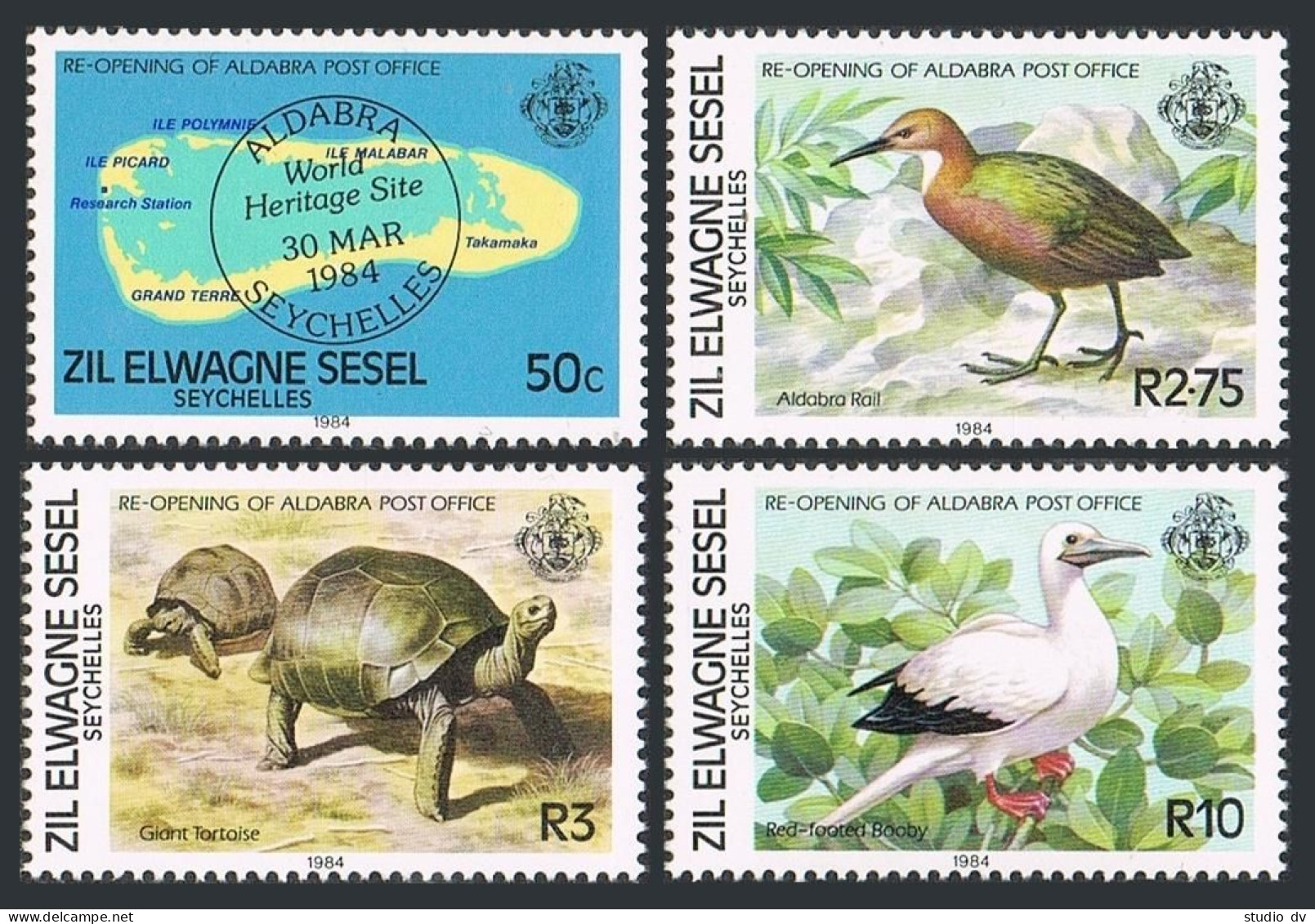 Zil Elwannyen Sesel 76-79,MNH. Aldabra Post. Map,Rail,Tortoise,Red-footed Booby. - Seychelles (1976-...)