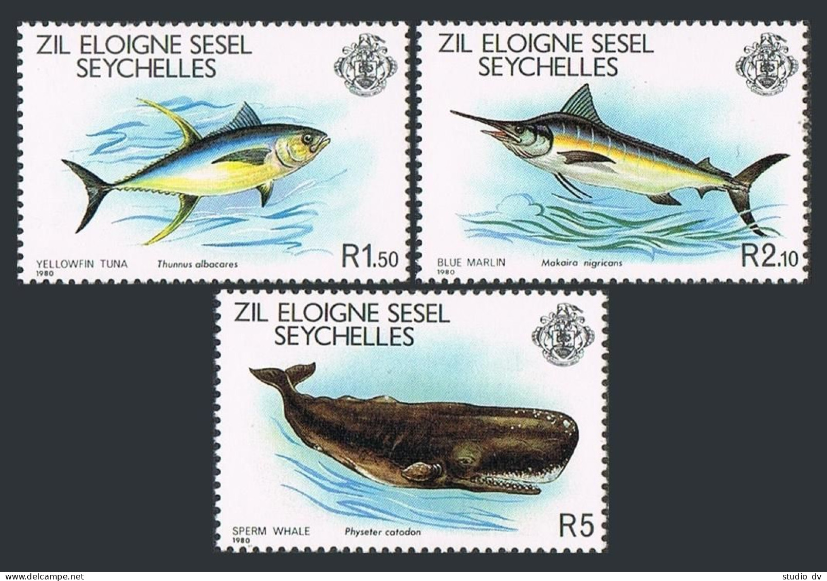 Seychelles Zil Sesel 20-22, MNH. Mi 20-22. Marine Life 1980. Tuna, Marlin,Whale. - Seychellen (1976-...)