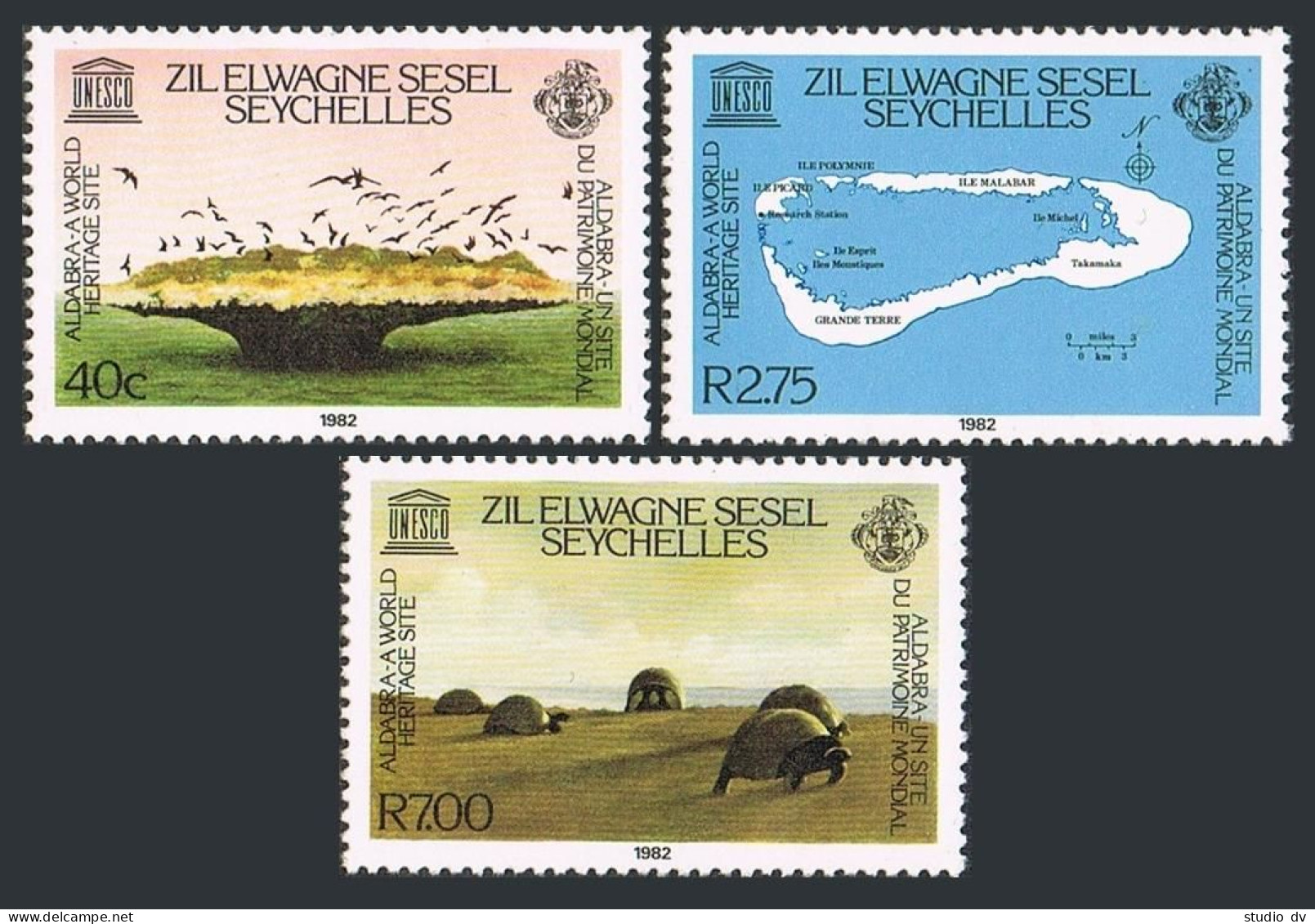 Seychelles Zil Elwannyen Sesel 40-42, MNH. Mi 40-42. Birds, Map, Giant Tortoises - Seychelles (1976-...)