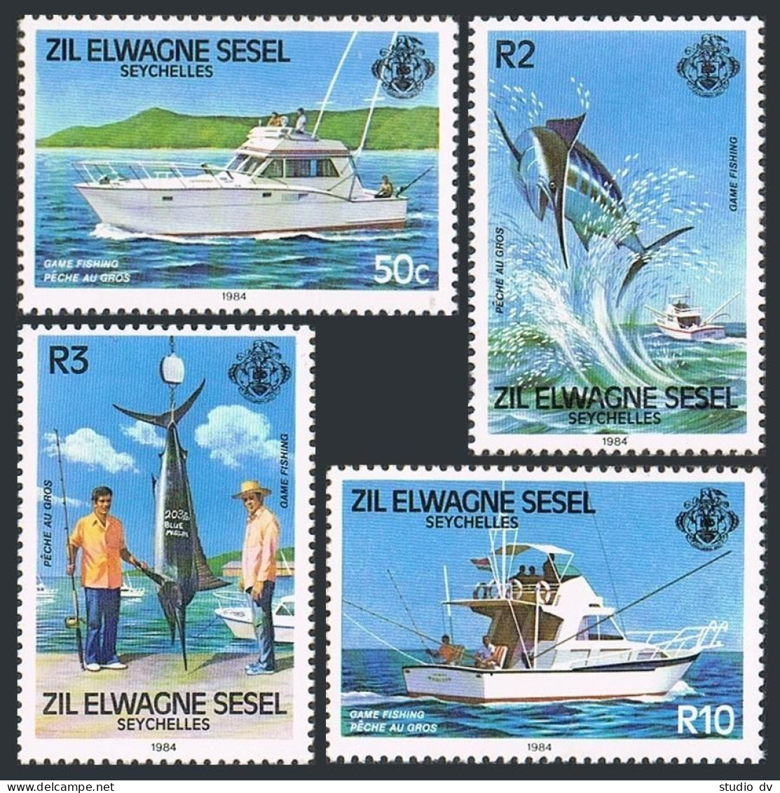 Zil Elwannyen Sesel 80-83, MNH. Michel 80-83. Game Fishing, 1984. Fishing Boat. - Seychelles (1976-...)