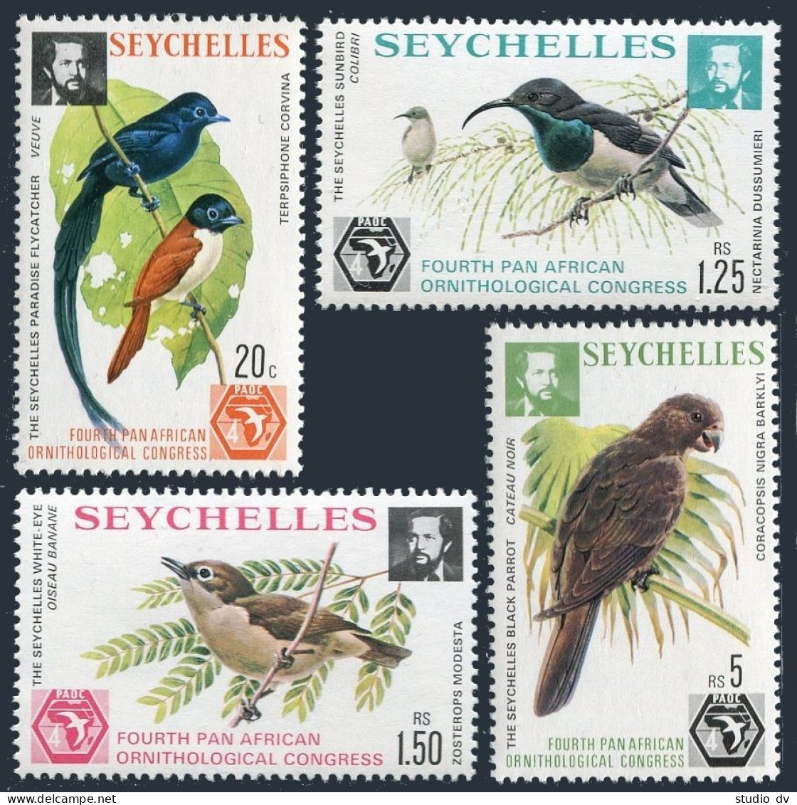 Seychelles 357-360,360a,MNH.Michel 362-365,Bl.6. Ornithological Congress,1976. - Seychelles (1976-...)