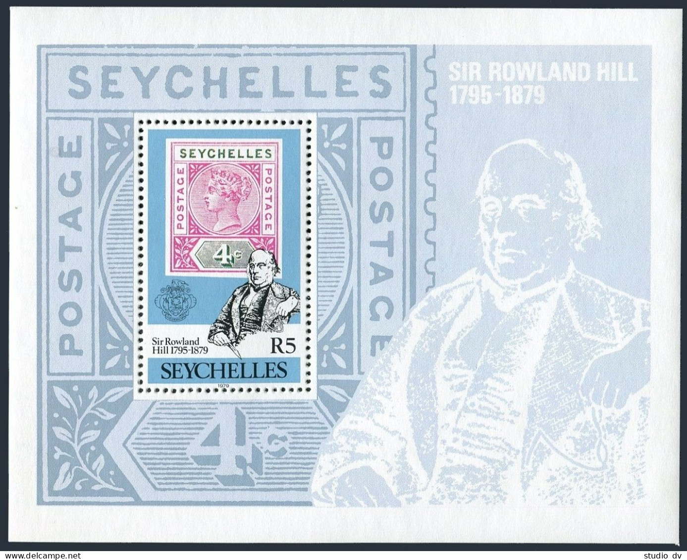 Seychelles 434-436,437,MNH.Michel 439-441,Bl.11. Sir Rowland Hill,1979.Bird. - Seychelles (1976-...)