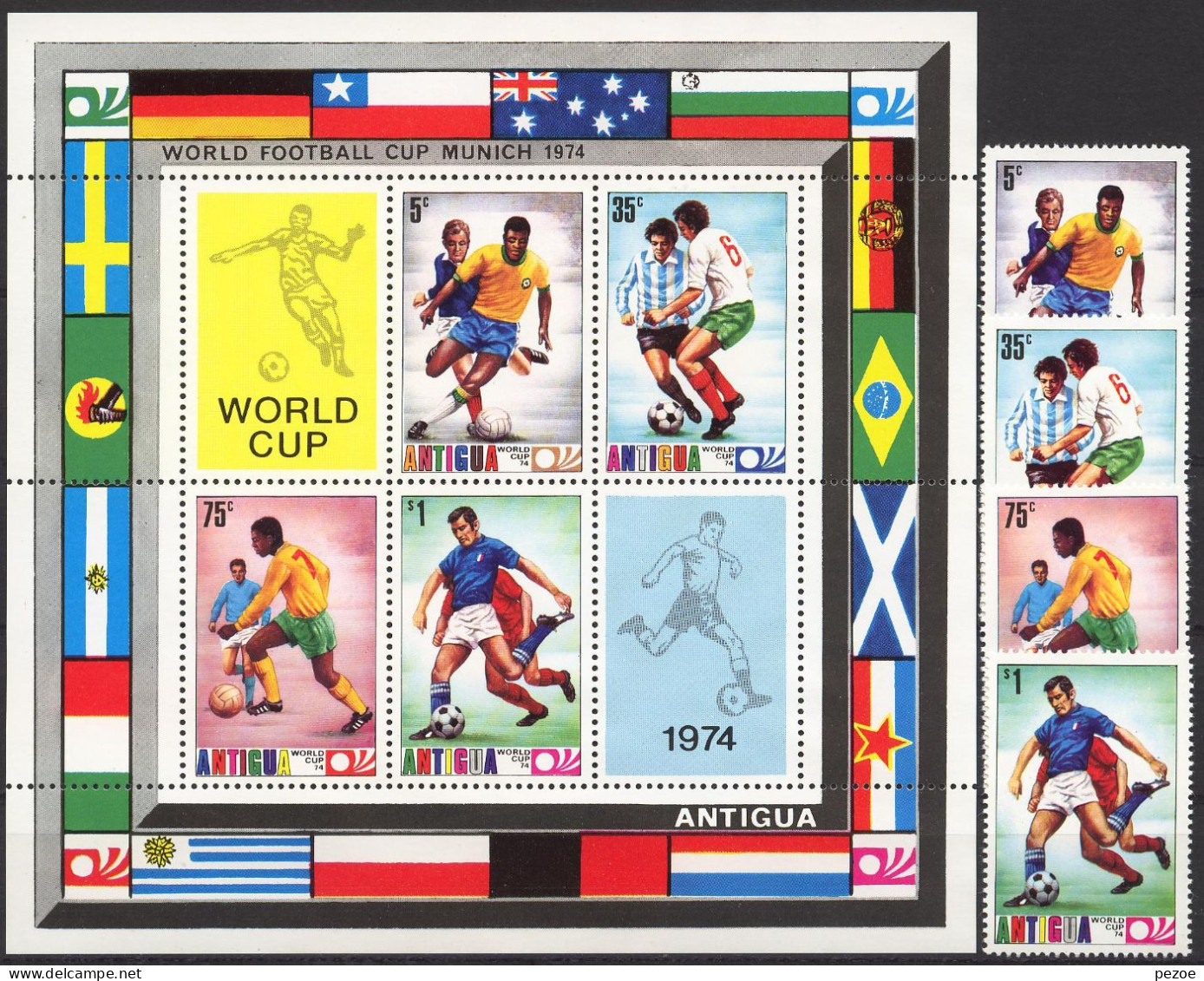 Football / Soccer / Fussball - WM 1974:  Antigua  4 W + Bl ** - 1974 – Germania Ovest