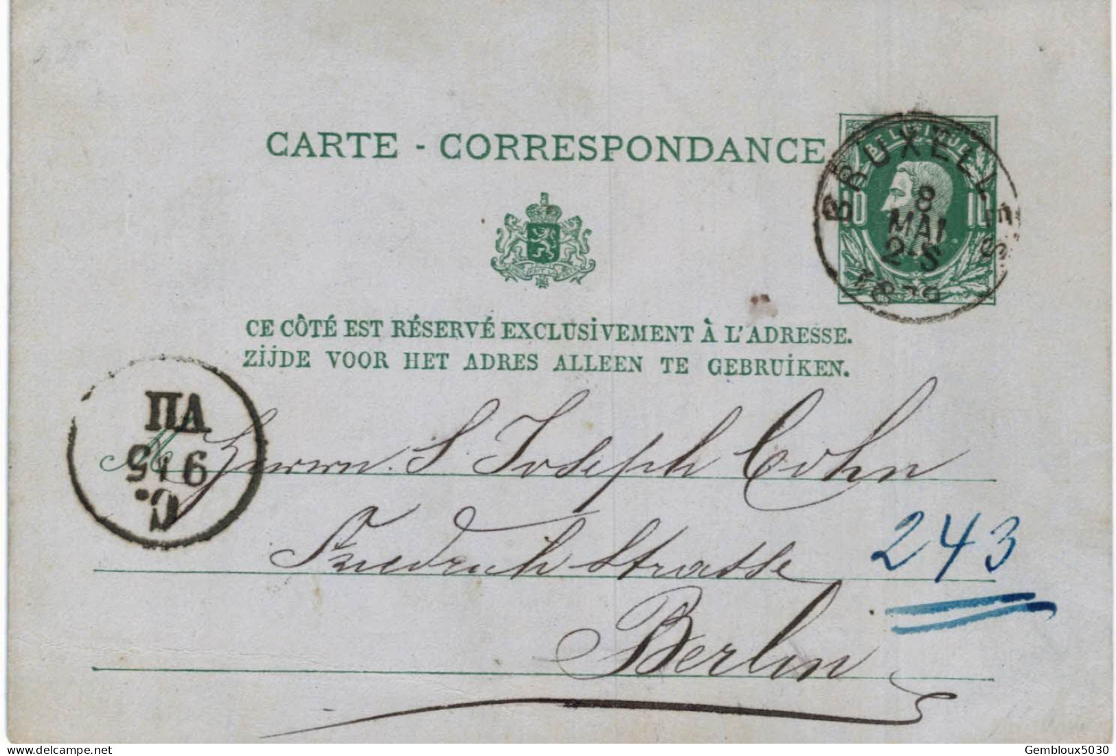 Carte-correspondance N° 30 écrite De Bruxelles Vers Berlin - Letter-Cards