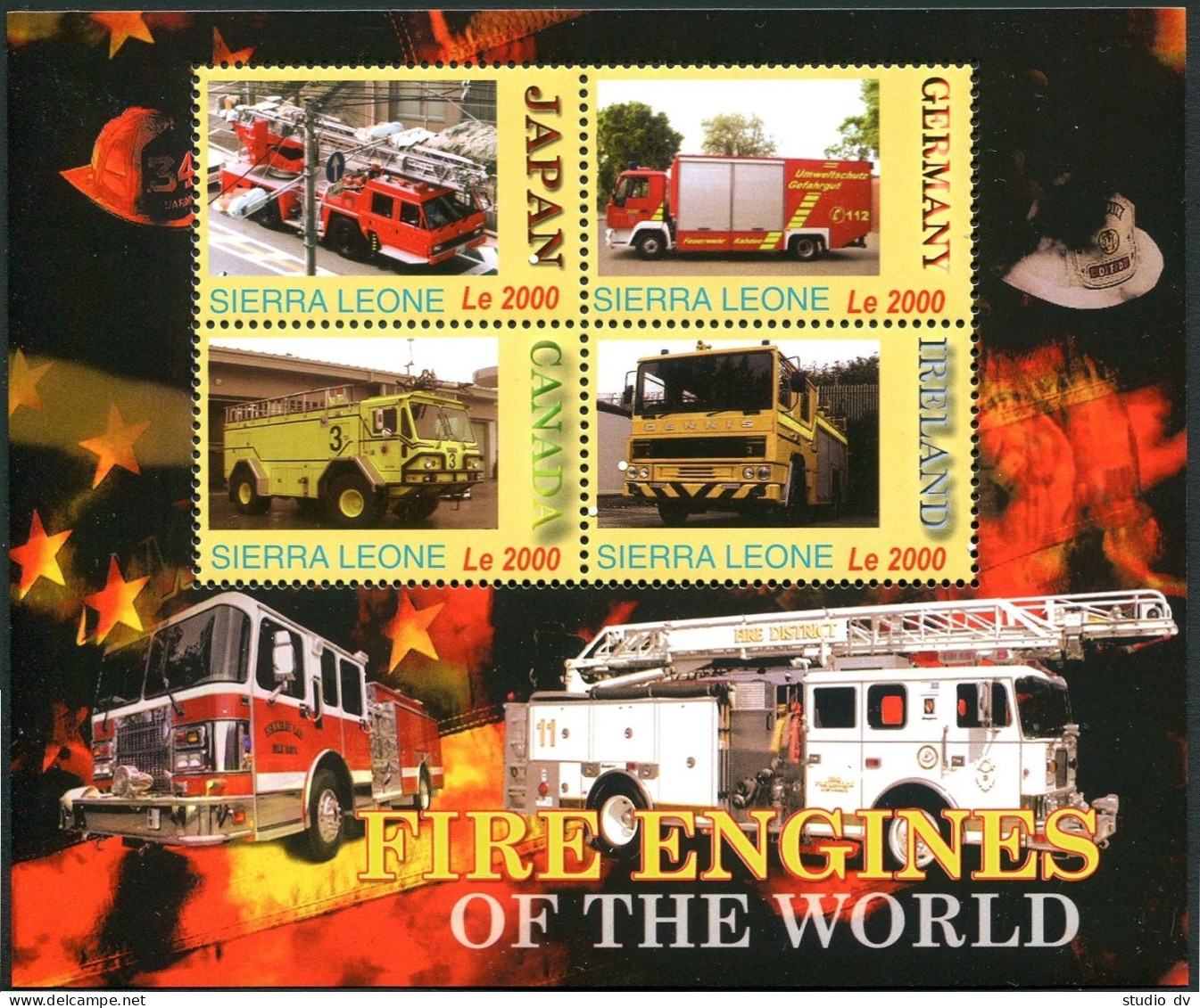 Sierra Leone 2815 Ad Sheet, MNH. Fire Fighting Engines: Japan, Germany, Canada, - Sierra Leone (1961-...)