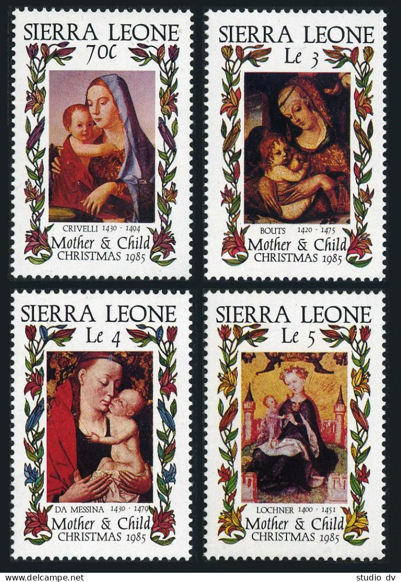 Sierra Leone 724-727, MNH. Mi 849-852. Christmas 1985. Madonna & Child Paintings - Sierra Leone (1961-...)