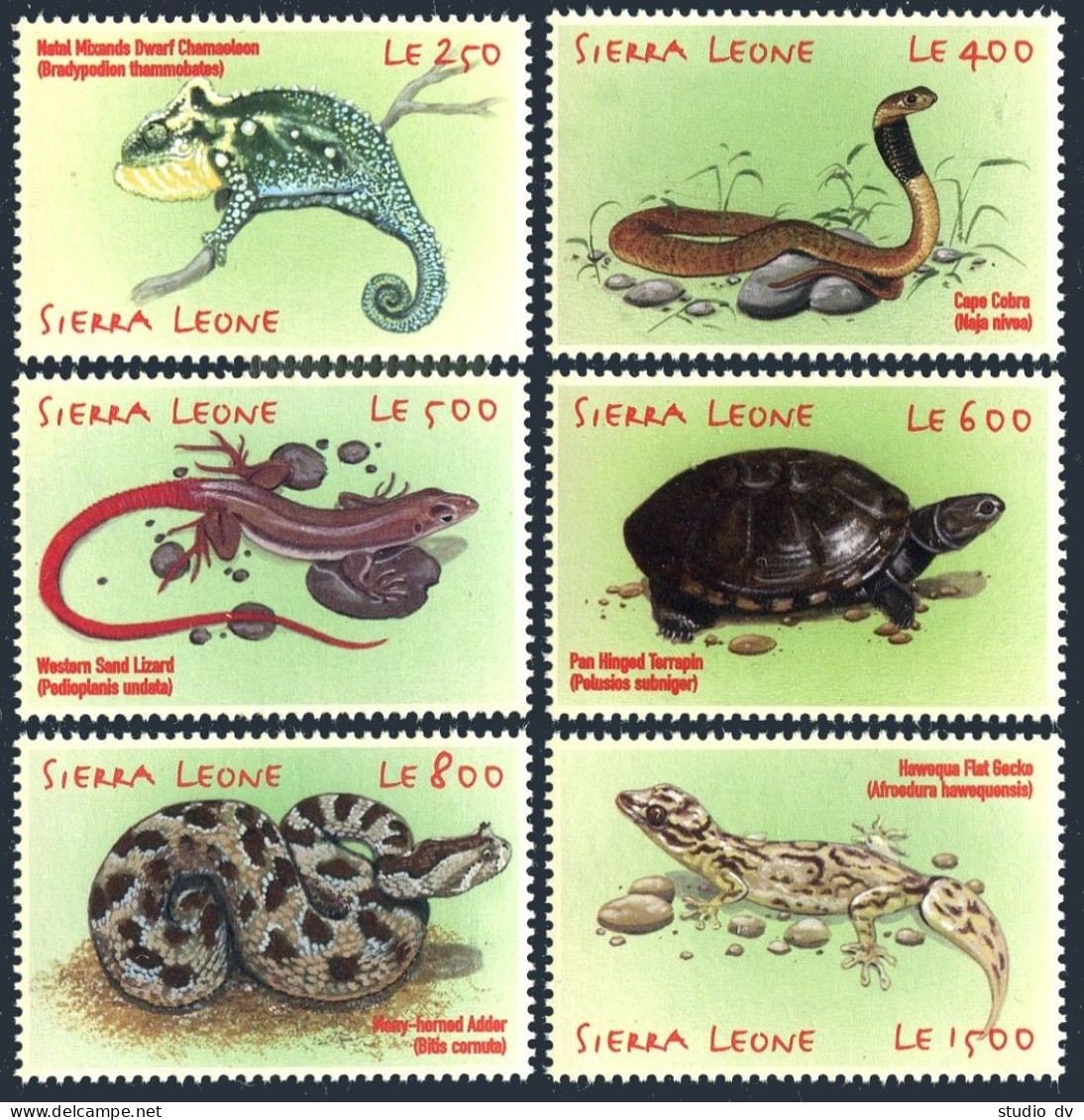 Sierra Leone 2384-2389, MNH. Reptiles 2001. Dwarf Chameleon, Cape Cobra, Lizard, - Sierra Leone (1961-...)