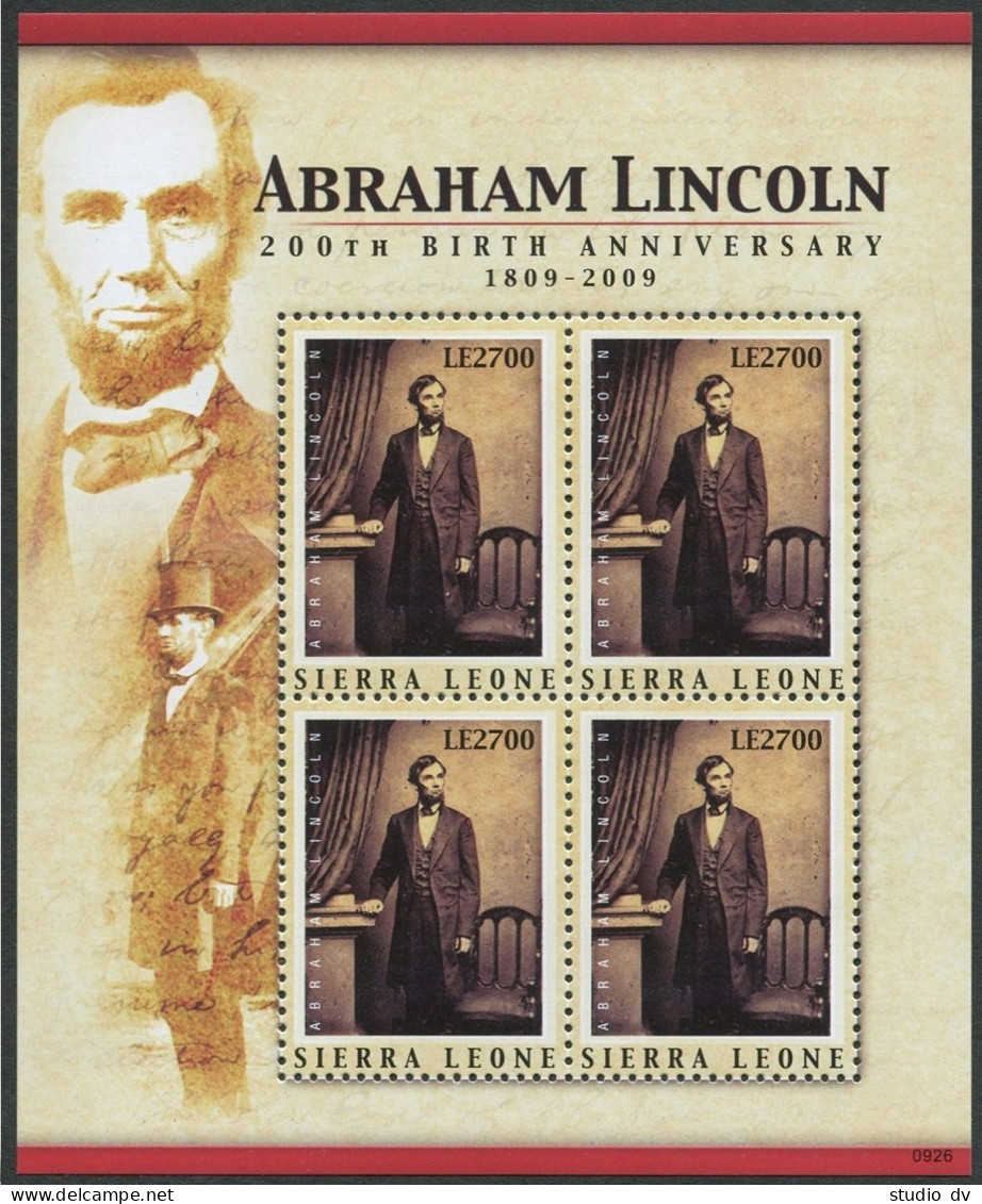 Sierra Leone 2984 Sheet,MNH. President Abraham Lincoln, 2010. - Sierra Leone (1961-...)