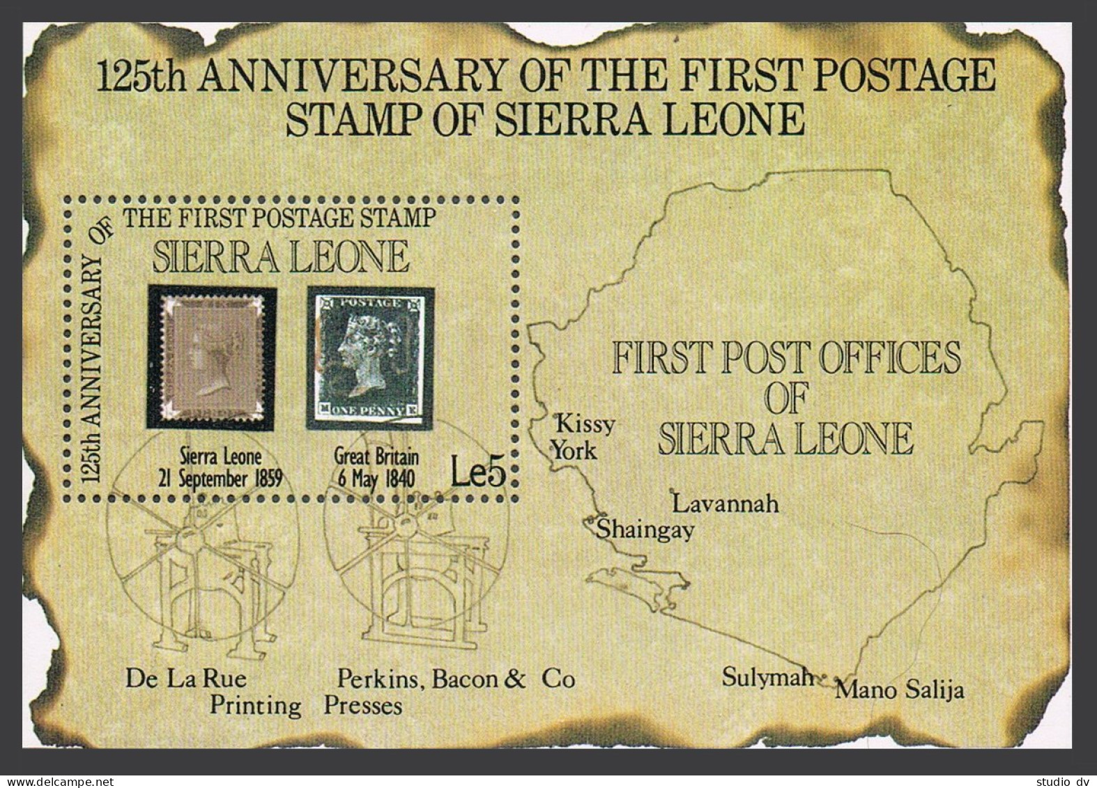 Sierra Leone 656, MNH. Mi Bl.24. Postage Stamps-125.Penny Black,Printing Presses - Sierra Leone (1961-...)