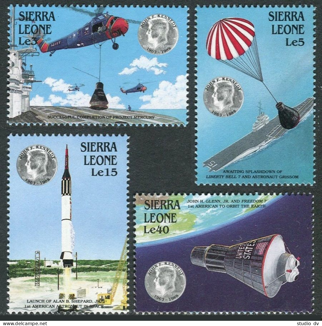 Sierra Leone 1000-1003,1004, MNH. Mi 1022-1125,Bl.83. John F.Kennedy,1988.Space. - Sierra Leone (1961-...)