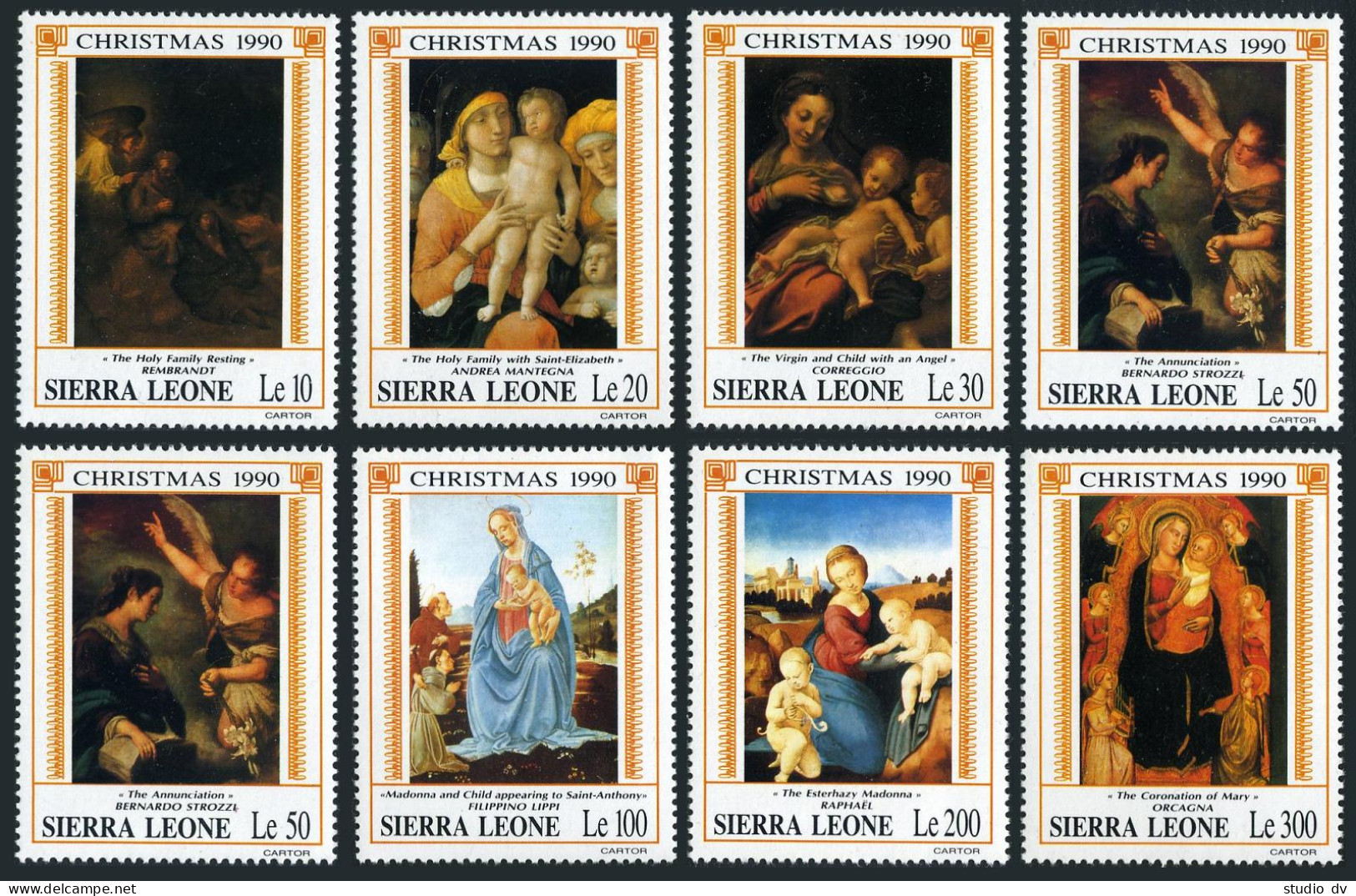 Sierra Leone 1284-1293,MNH.Mi 1549-1556.Bl.145-146. Christmas 1990.Paintings. - Sierra Leone (1961-...)