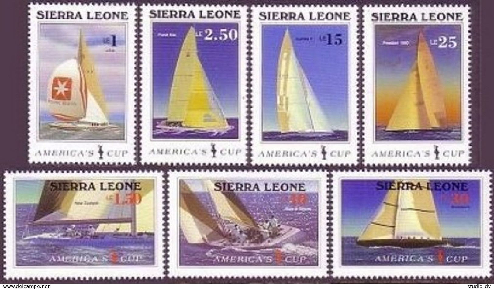 Sierra Leone 836-842, 843. MNH. Michel 964-970,Bl.58. America's Cup,1987.Yachts. - Sierra Leone (1961-...)