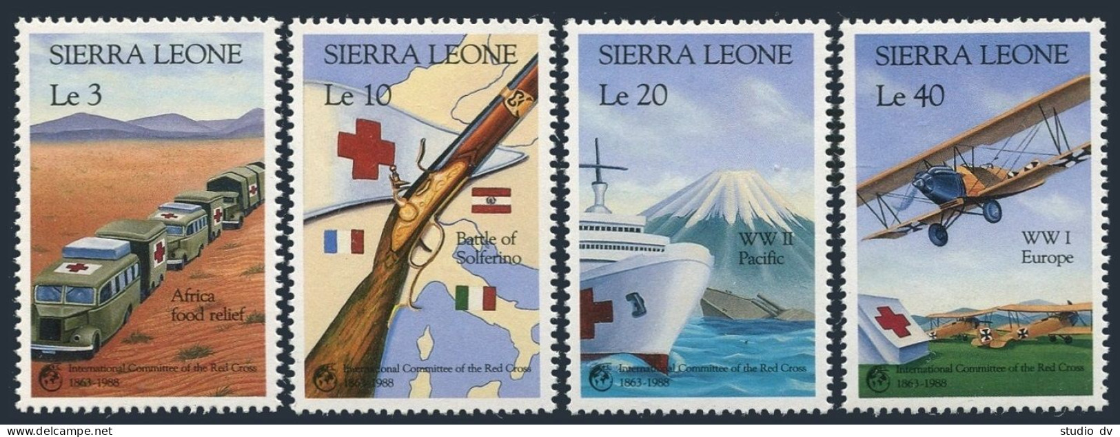 Sierra Leone 1005-1008,1009,MNH. Red Cross & Red Crescent-125,1988.Nobel,Dunant. - Sierra Leone (1961-...)