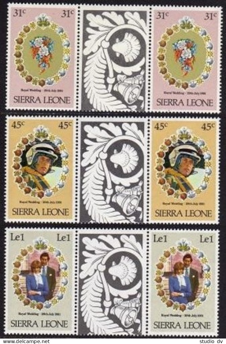 Sierra Leone 509/514 Gutter, MNH. Michel 636-638. Charles, Diana Wedding 1981. - Sierra Leone (1961-...)