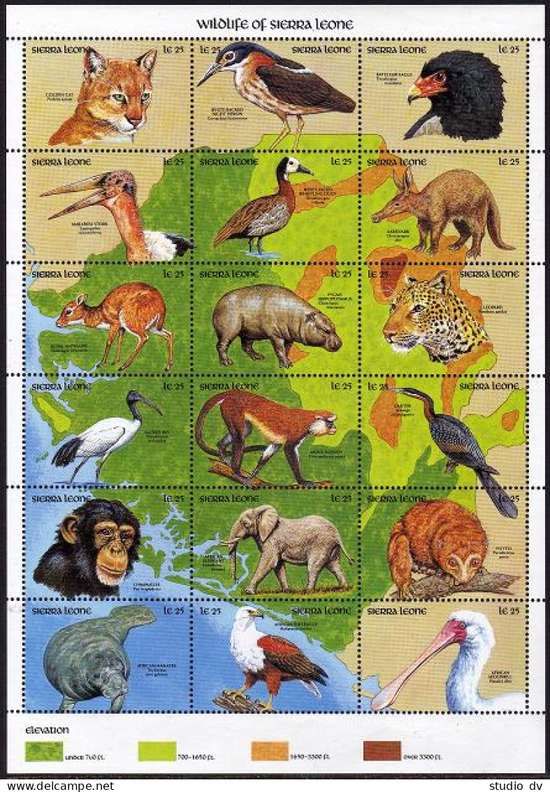 Sierra Leone 1261 At Sheet, 1262, MNH. Mi 1479-1496 Klb, Bl.134. Wildlife 1990. - Sierra Leone (1961-...)