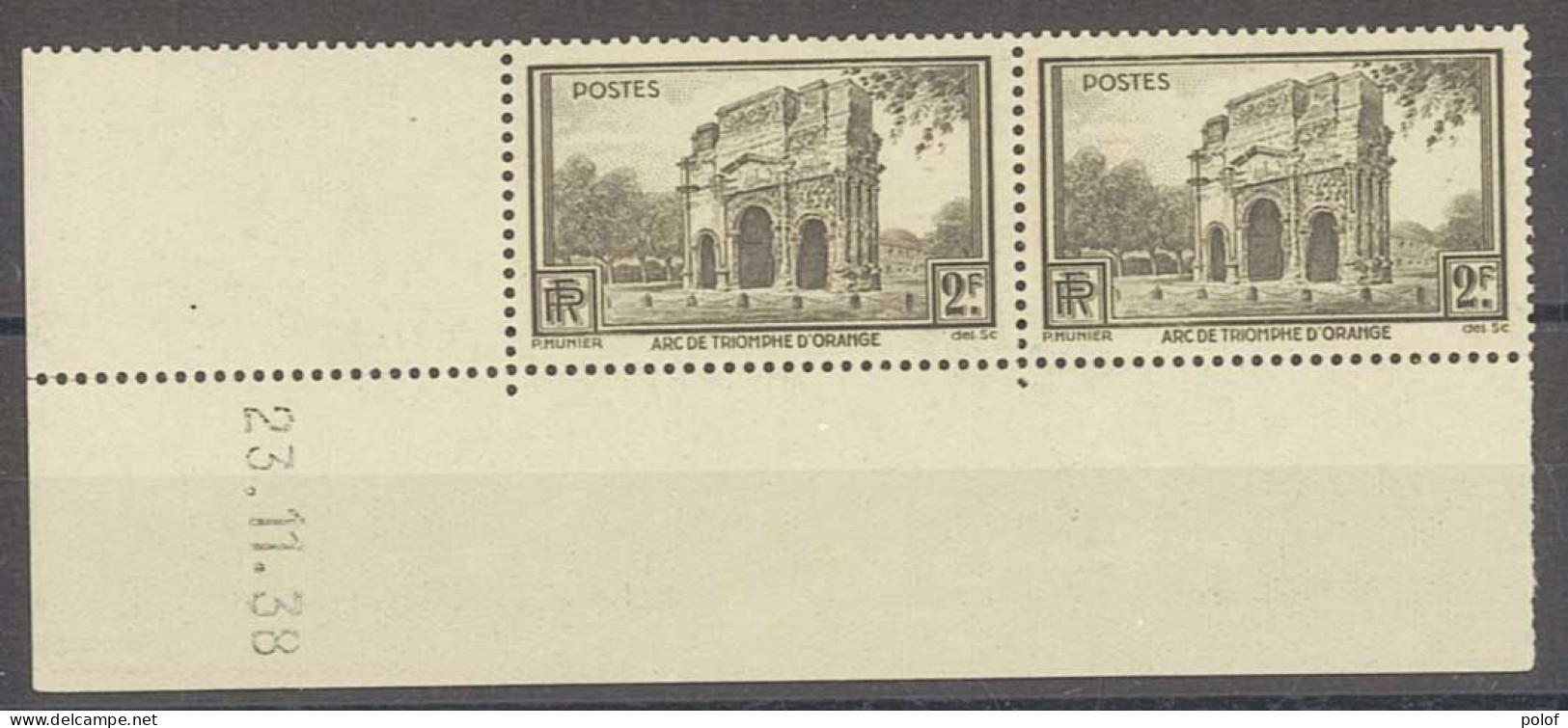 Yvert 389 - Arc De Triomphe D' Orange   - 2 Timbres Neuf Sans Traces De Charnières -  Bord De Feuille Daté :23.11.38 - Other & Unclassified