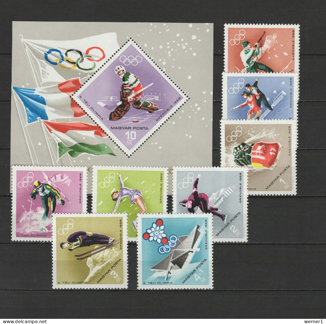 Hungary 1967/1968 Olympic Games Grenoble Set Of 8 + S/s MNH - Hiver 1968: Grenoble