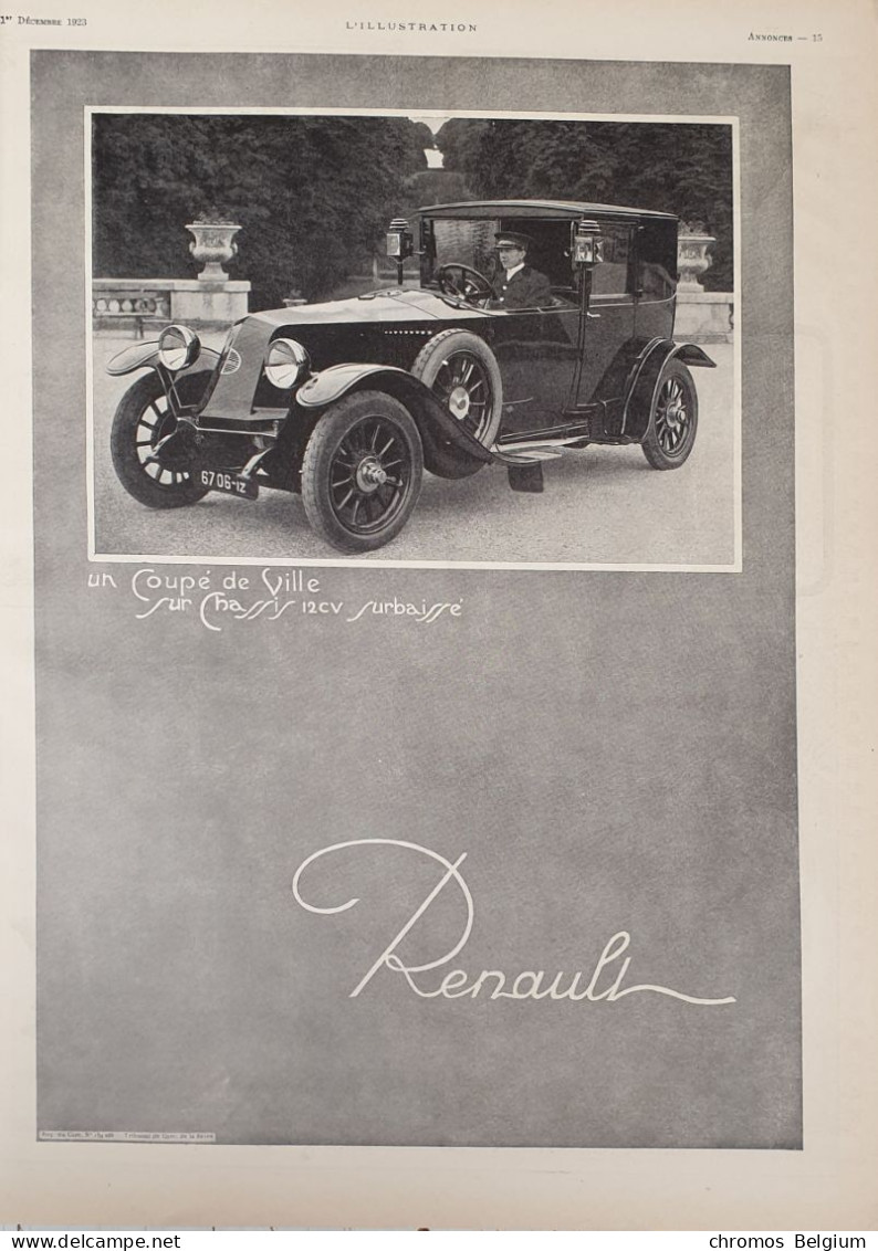 Vintage Reclame Advertentie Automerk Renault 1923  Affiche Publicitaire - Publicités