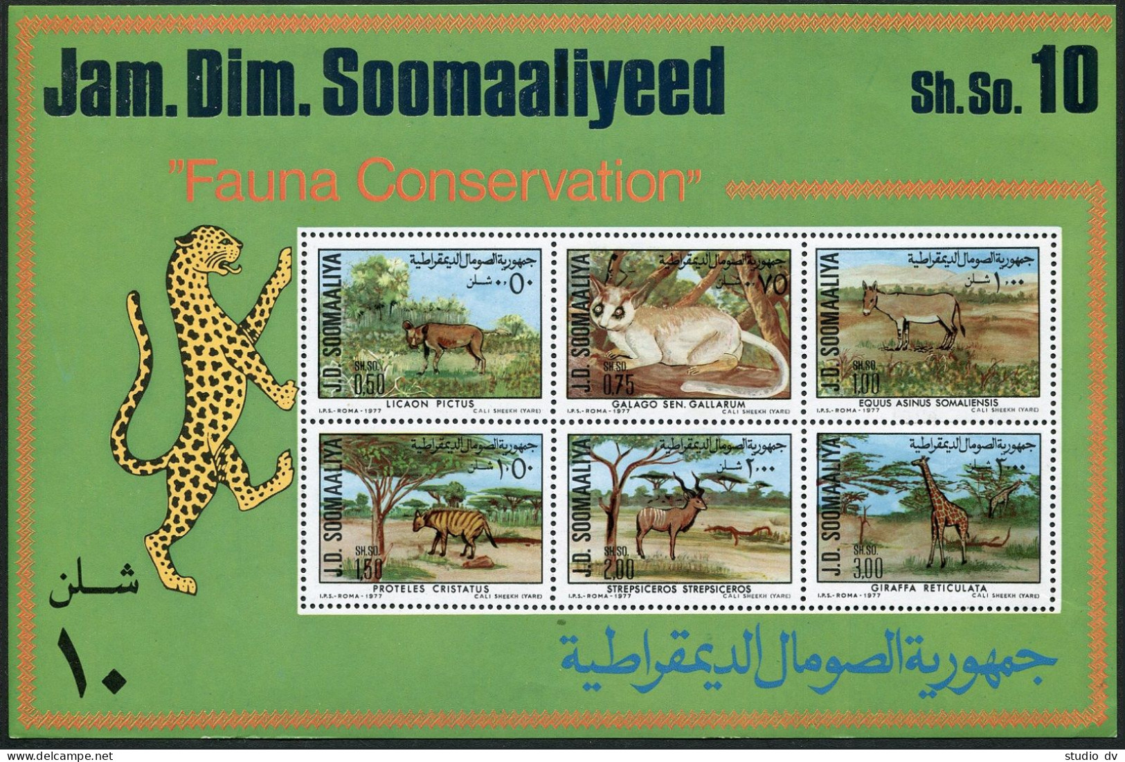Somalia 444-449,449a,MNH. Protected Animals 1977:Bush Baby,Giraffe,Somali Ass, - Somalie (1960-...)