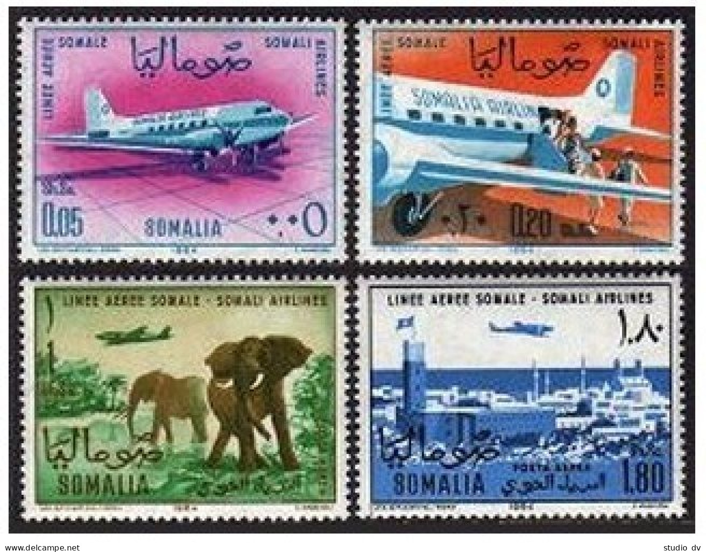 Somalia 276-277, C97-C98, MNH. Michel 64-67. Air Lines 1964. Planes. Elephants - Somalia (1960-...)