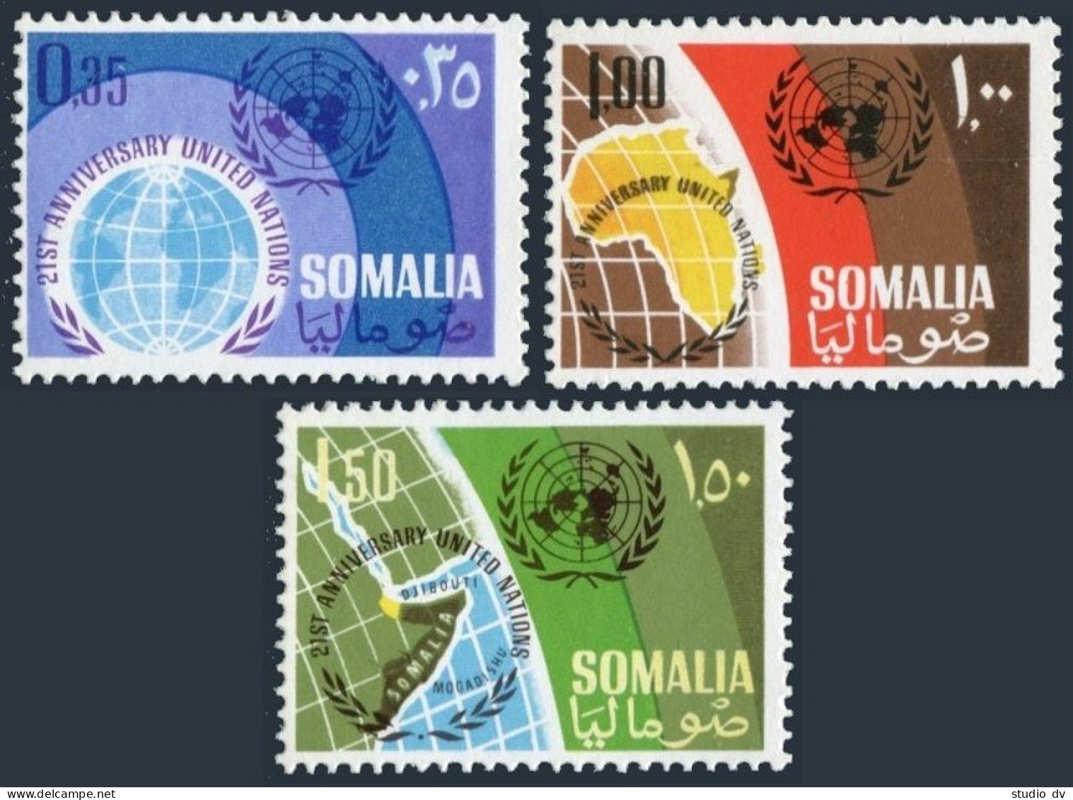 Somalia 292-294, MNH. Michel 89-91. UN, 21th Ann. 1966. Globe, Maps. - Somalia (1960-...)