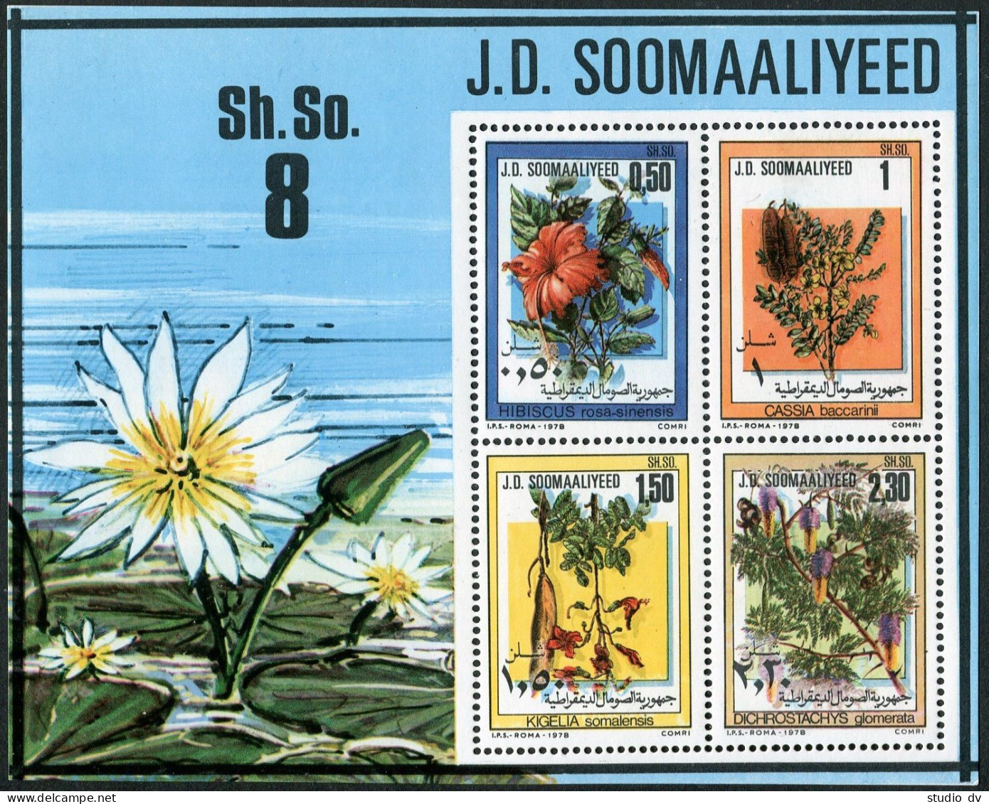 Somalia 463-466,466a Sheet,MNH.Michel 270-273,Bl.7. Flowers 1978.Hibiscus,Cassia - Somalia (1960-...)