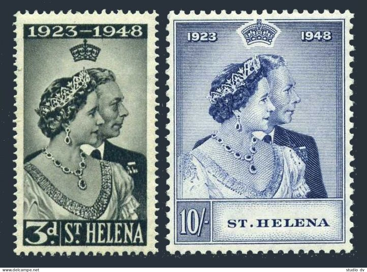 St Helena 130-131,hinged. Mi 113-114. Silver Wedding, 1948. George VI,Elizabeth. - Saint Helena Island