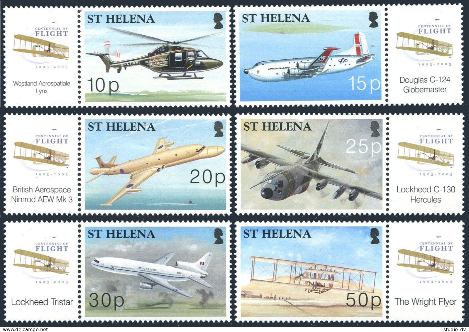 St Helena 836-841,842, MNH. Powered Flight, Centenary, 2003. Supermarine Walrus. - Saint Helena Island